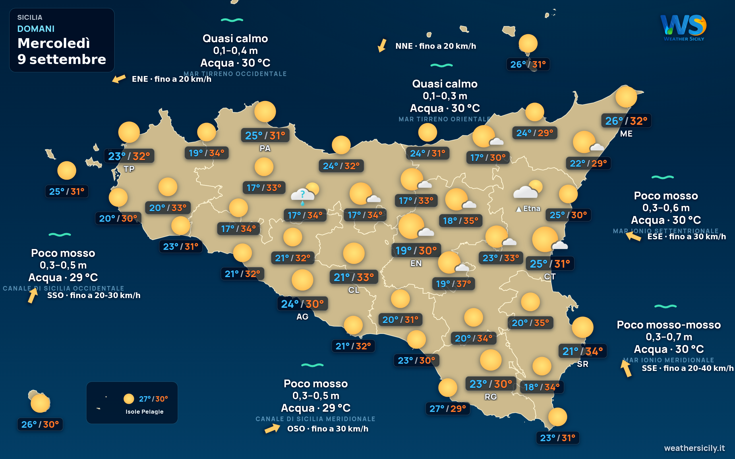 Previsioni meteo della Sicilia di domani