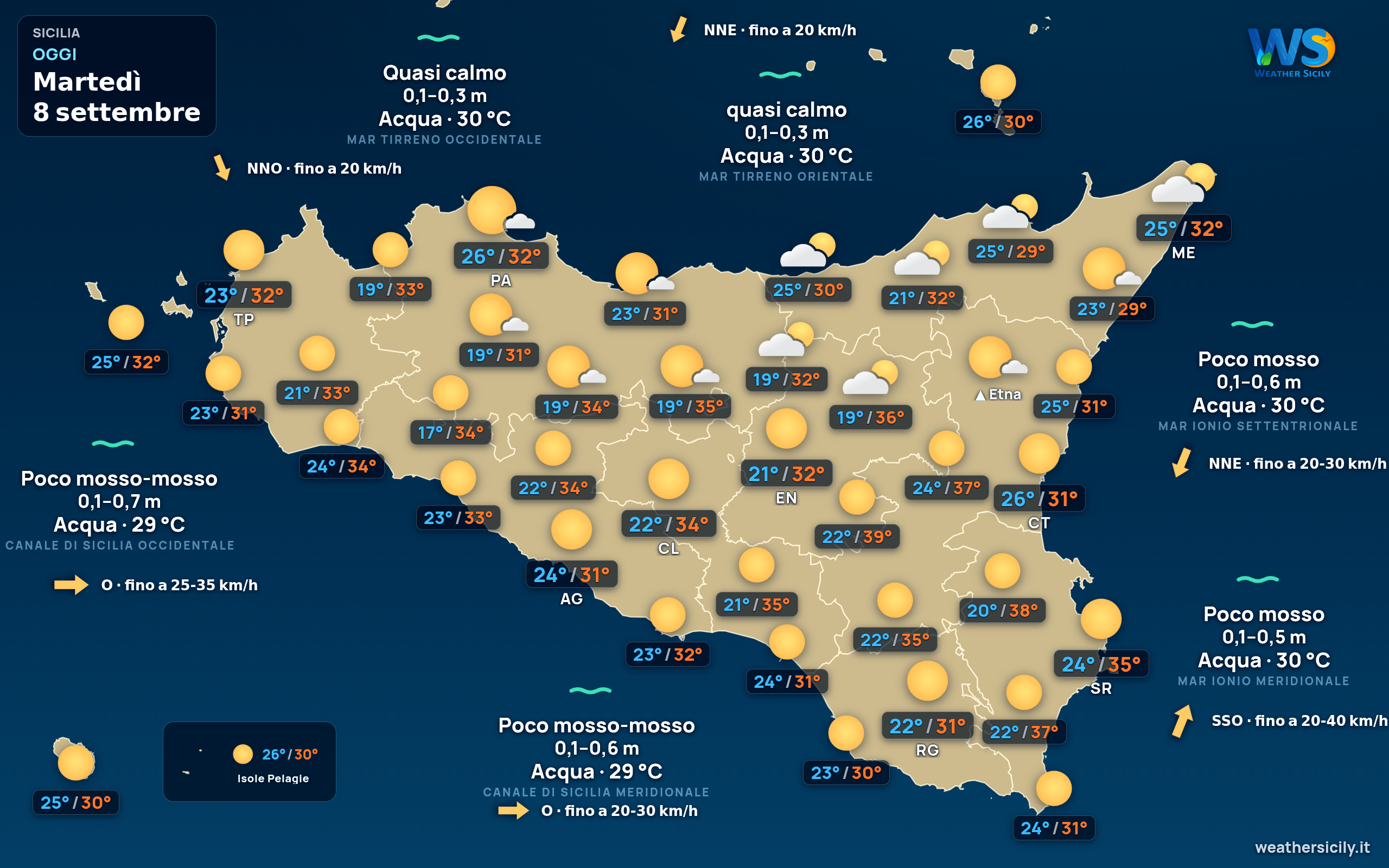 Previsioni meteo della Sicilia di oggi