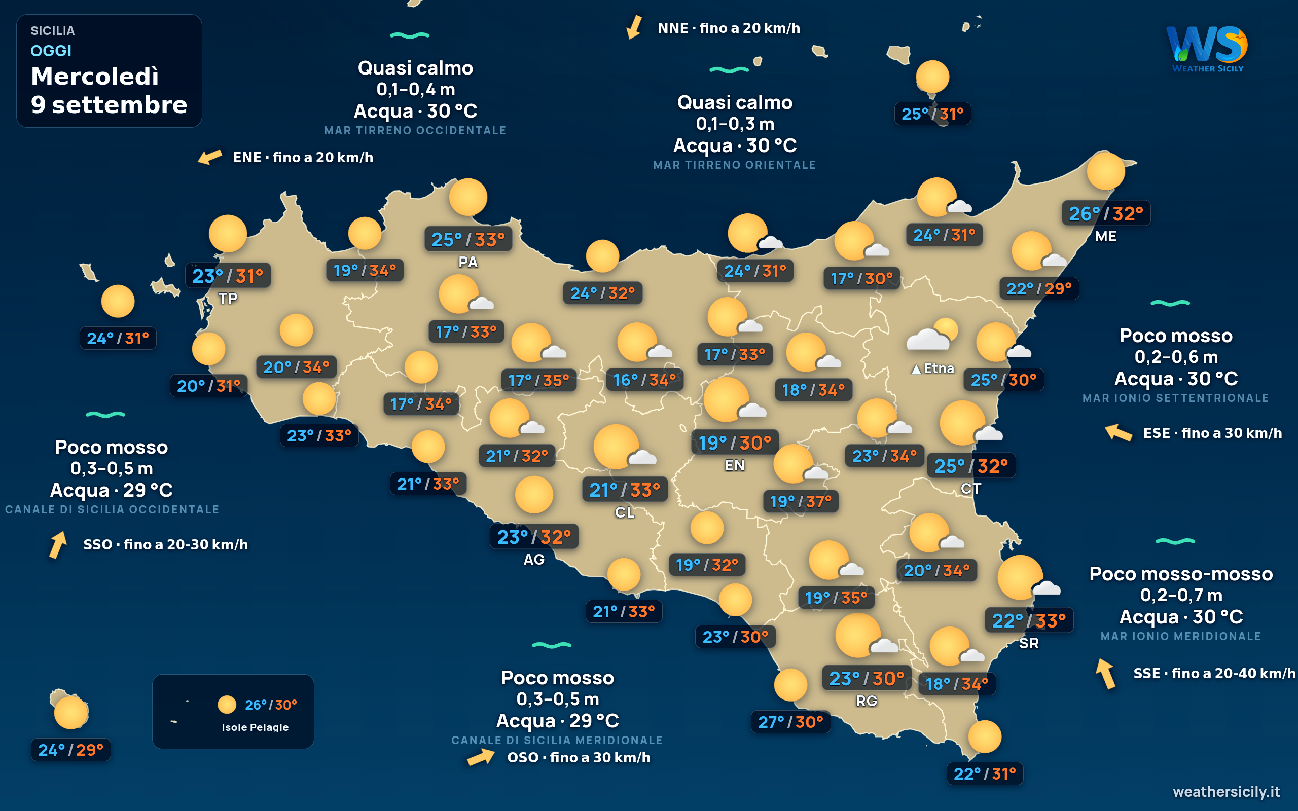 Previsioni meteo della Sicilia di oggi