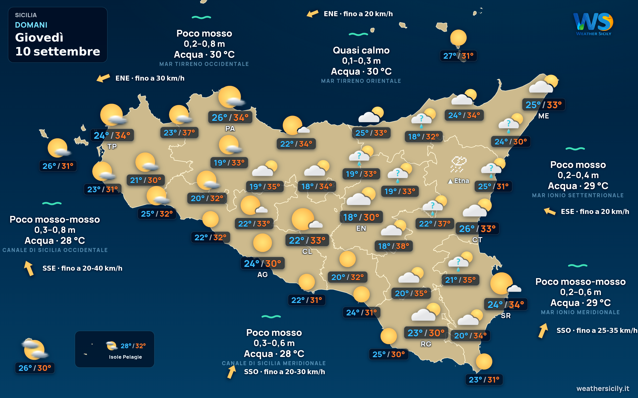 Previsioni meteo della Sicilia di domani
