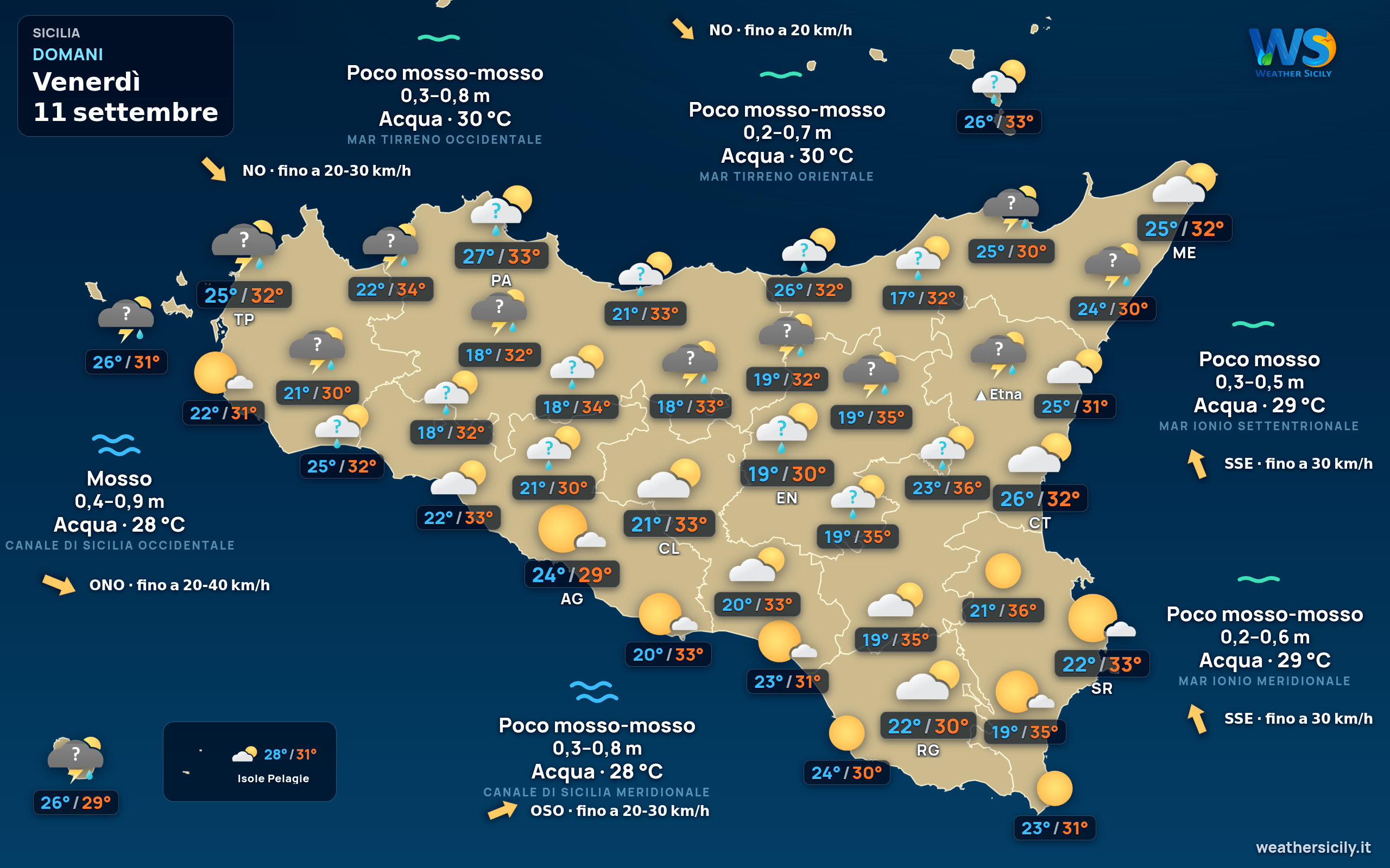 Previsioni meteo della Sicilia di domani