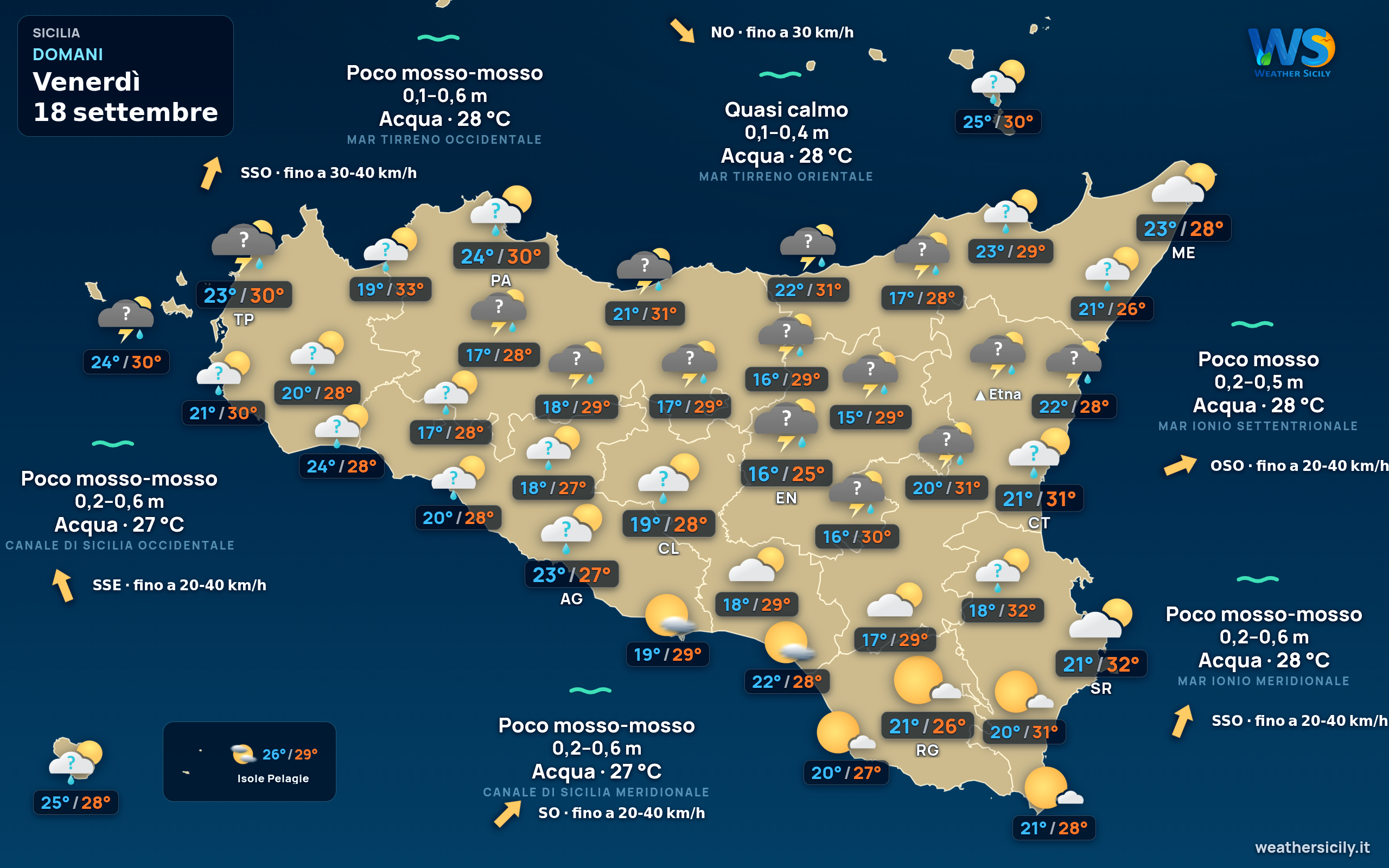 Previsioni meteo della Sicilia di domani