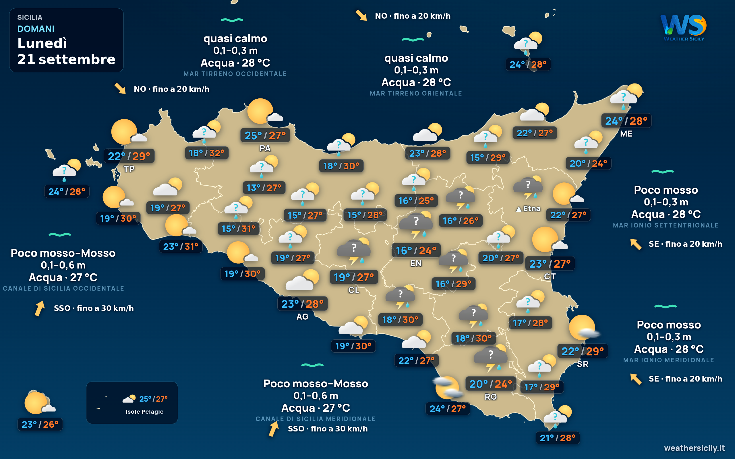 Previsioni meteo della Sicilia di domani