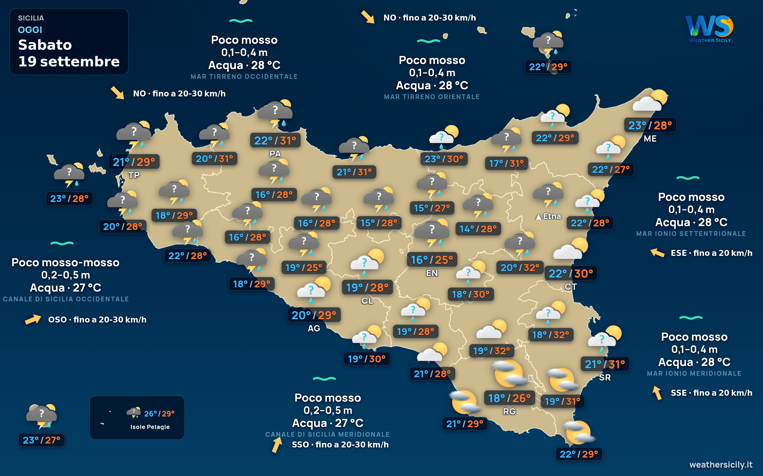 Previsioni meteo della Sicilia di oggi