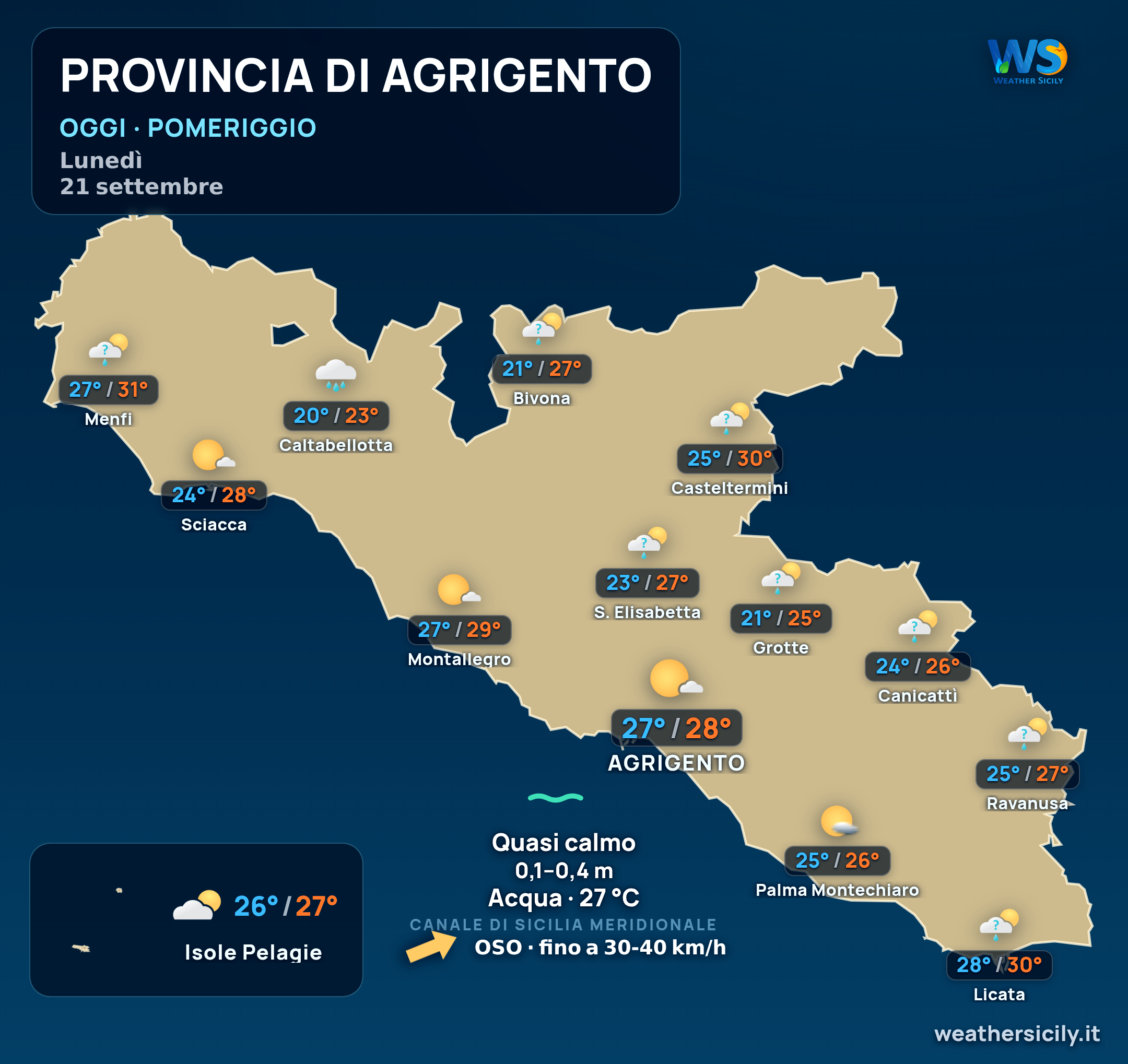Previsioni provincia di Agrigento Oggi