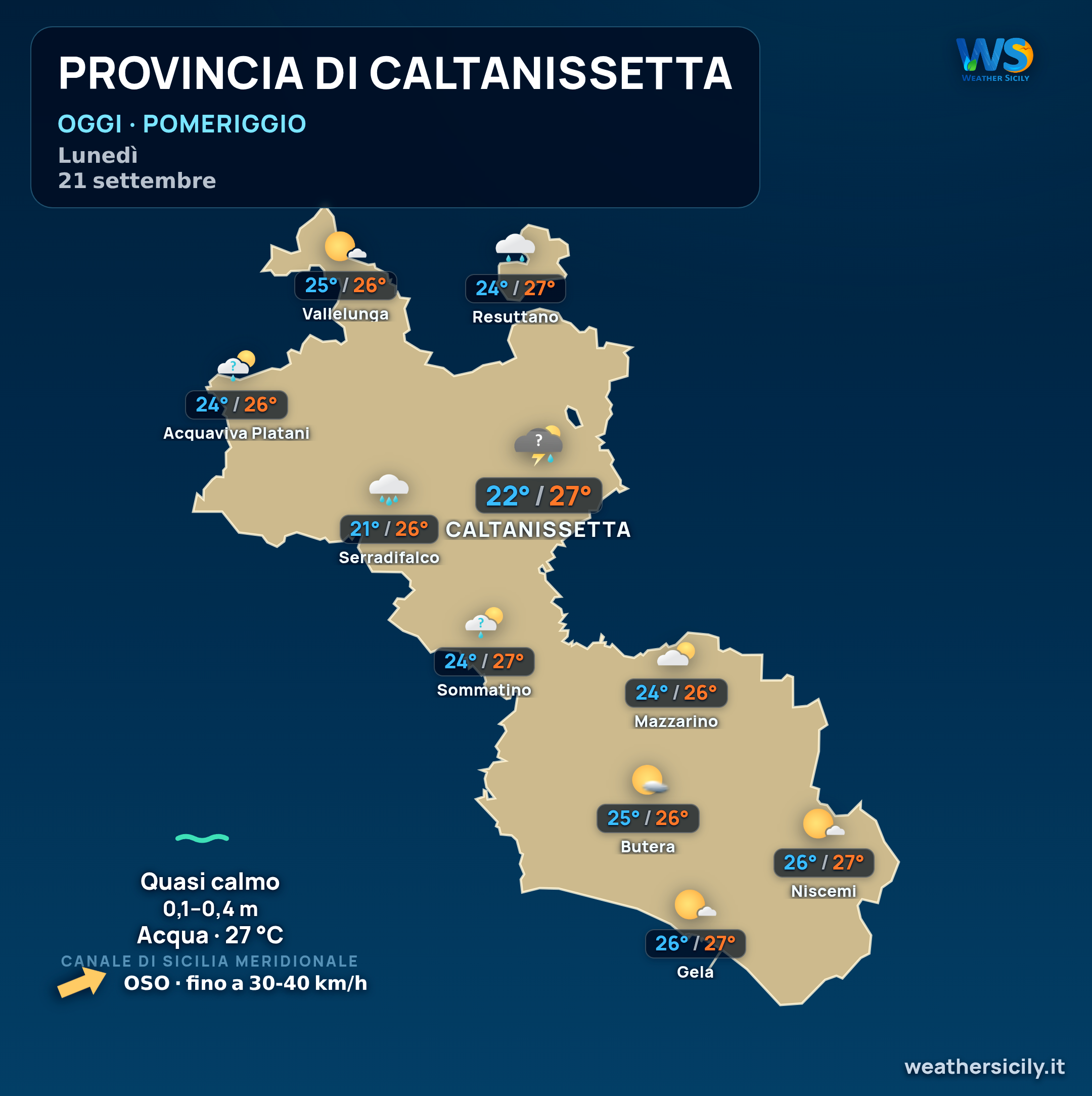 Previsioni provincia di Caltanissetta Oggi
