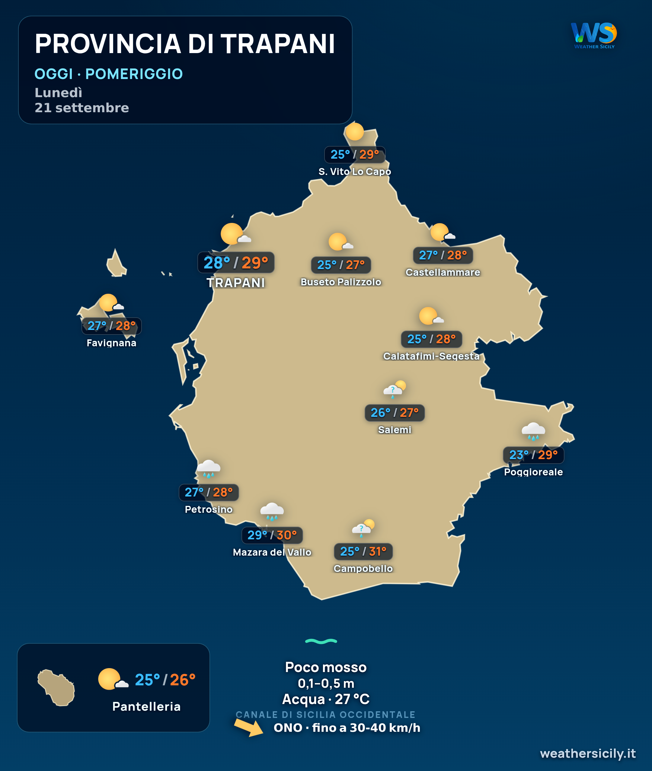 Previsioni provincia di Trapani Oggi