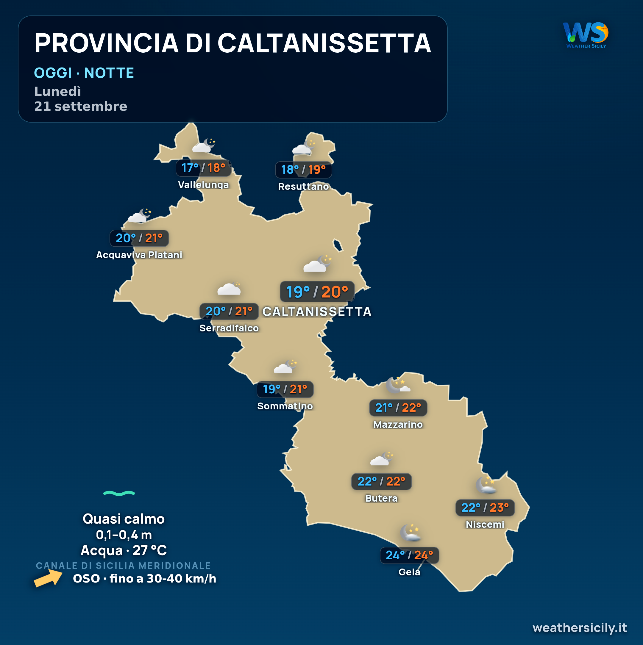 Previsioni provincia di Caltanissetta Oggi