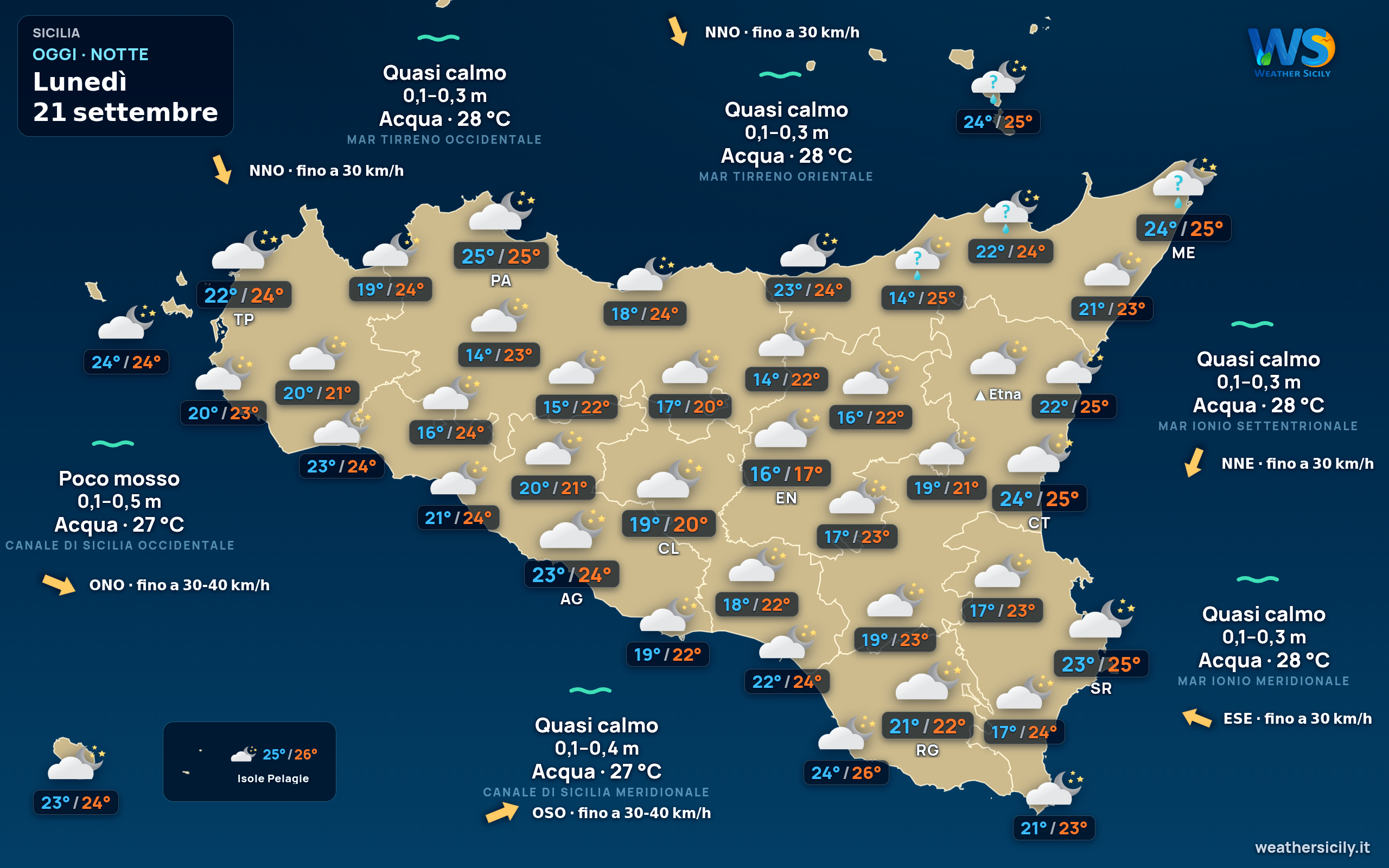 Mappa previsioni Sicilia Oggi Notte
