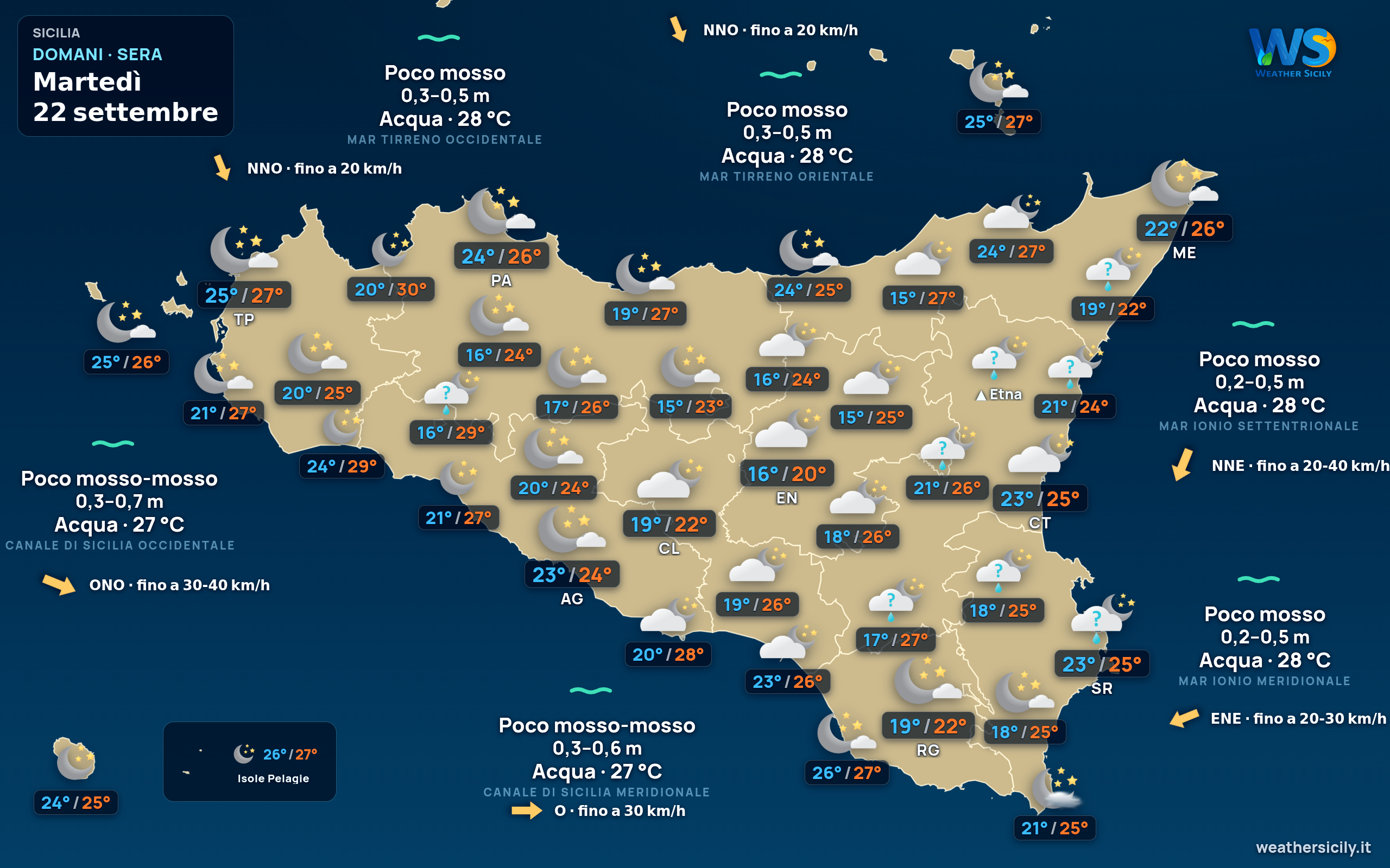 Mappa previsioni Sicilia Domani Sera