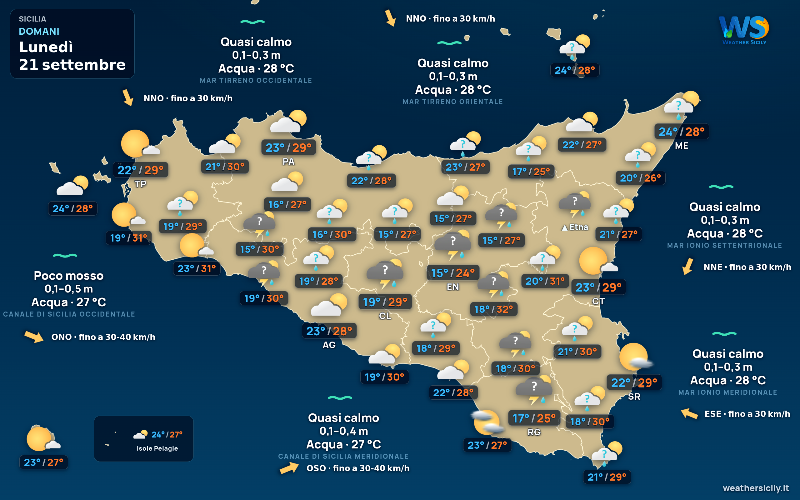 Previsioni meteo della Sicilia di domani