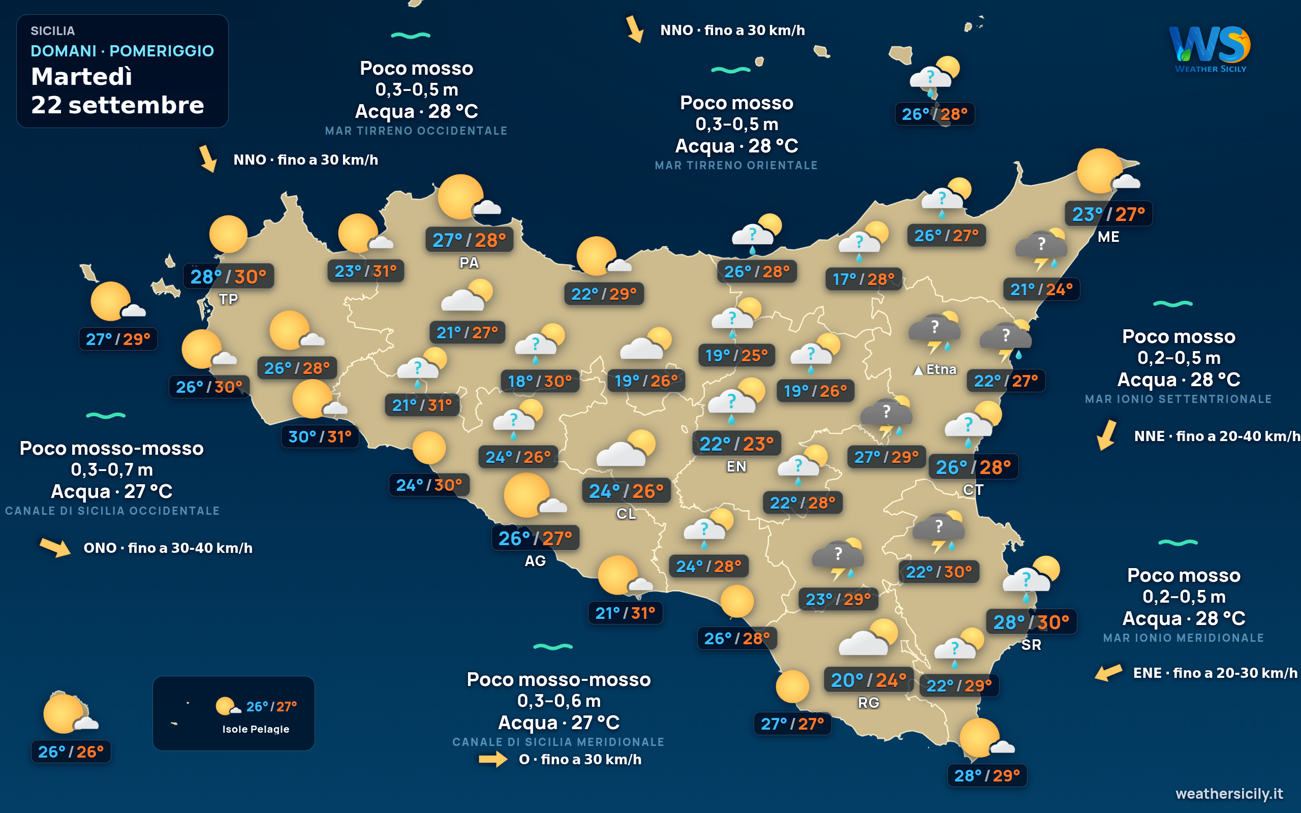 Mappa previsioni Sicilia Domani Pomeriggio