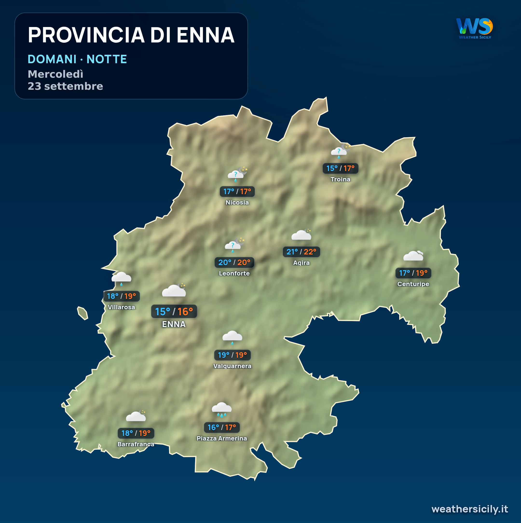 Previsioni provincia di Enna Domani