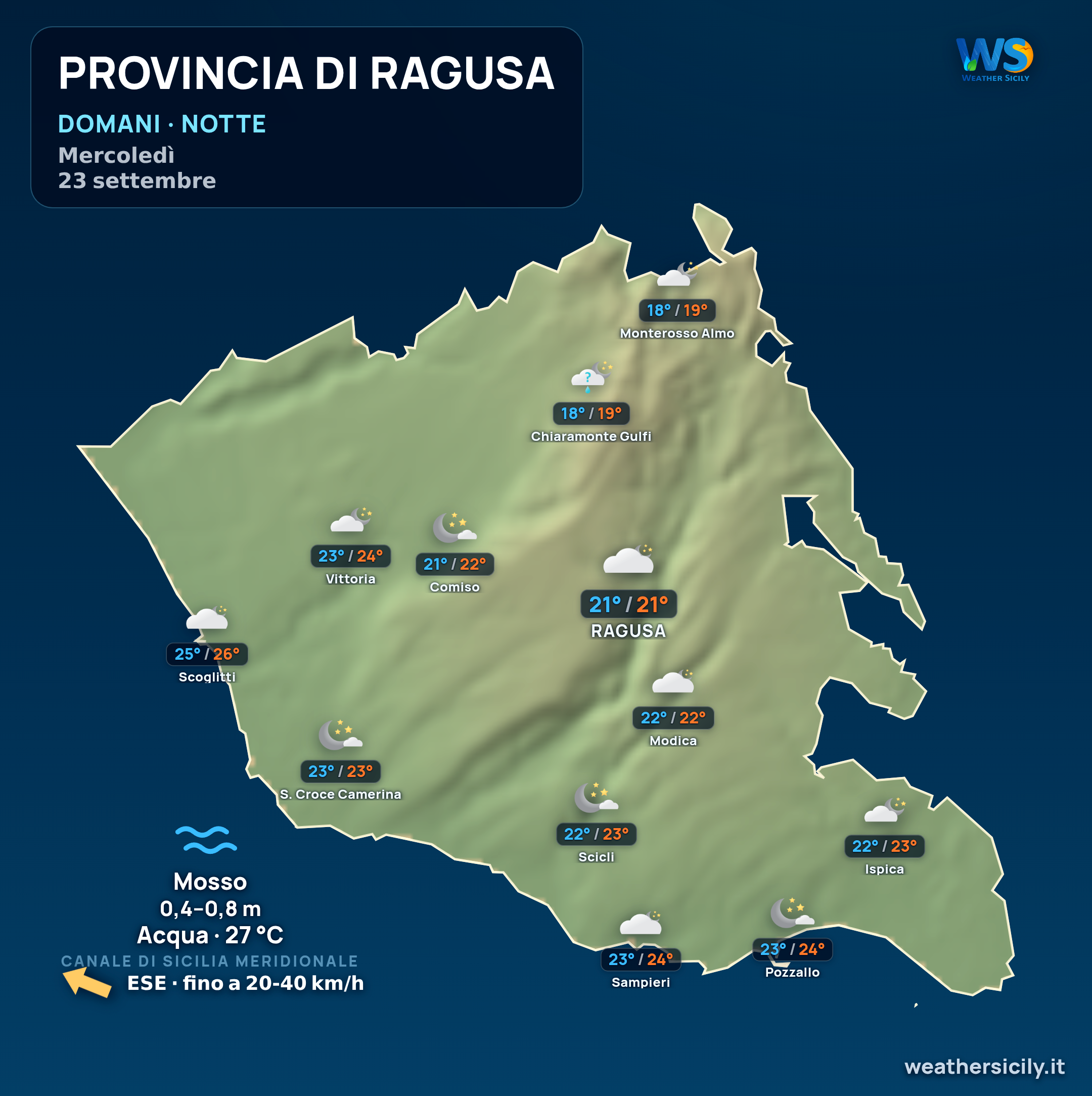 Previsioni provincia di Ragusa Domani