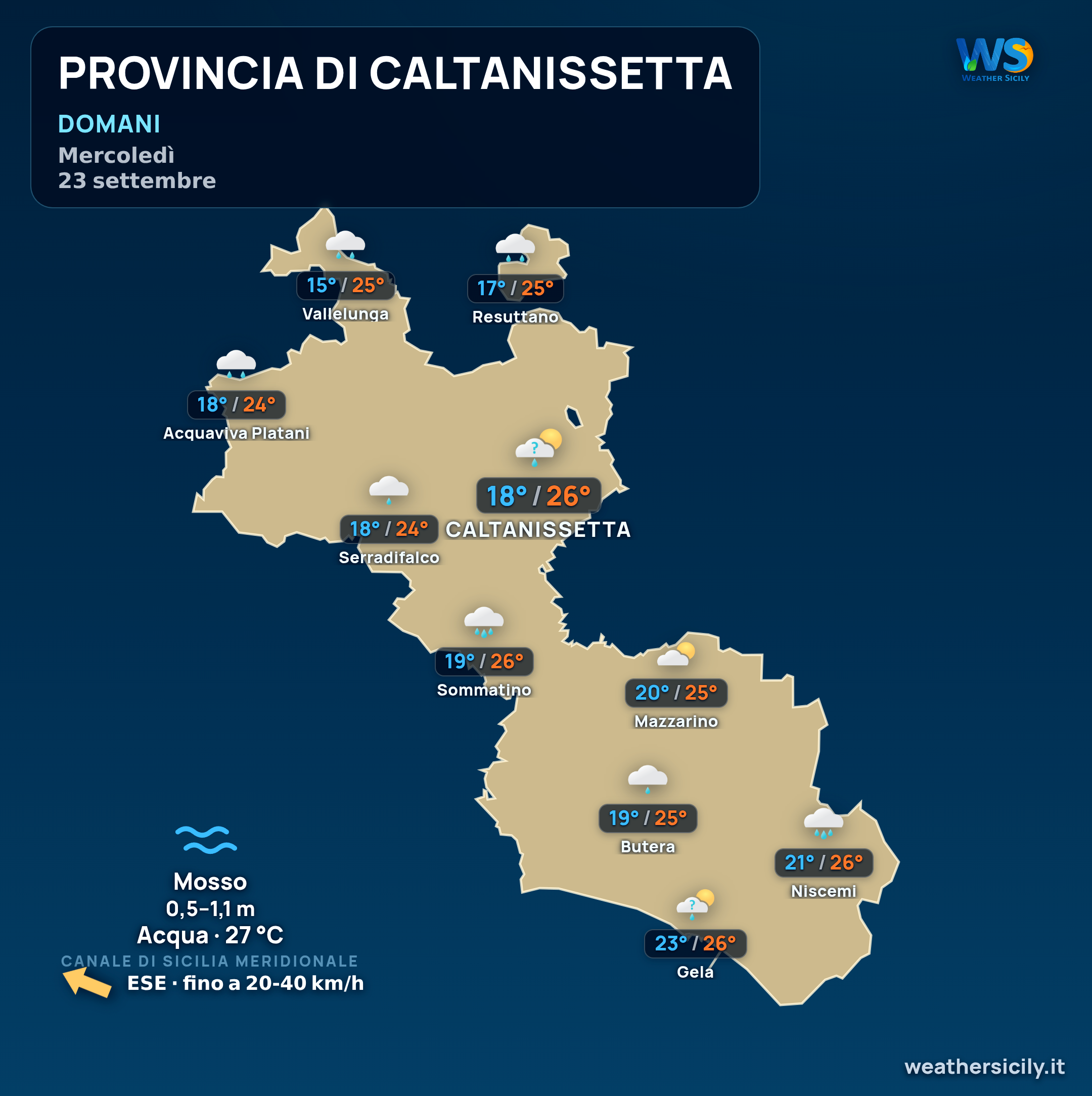 Previsioni provincia di Caltanissetta Domani