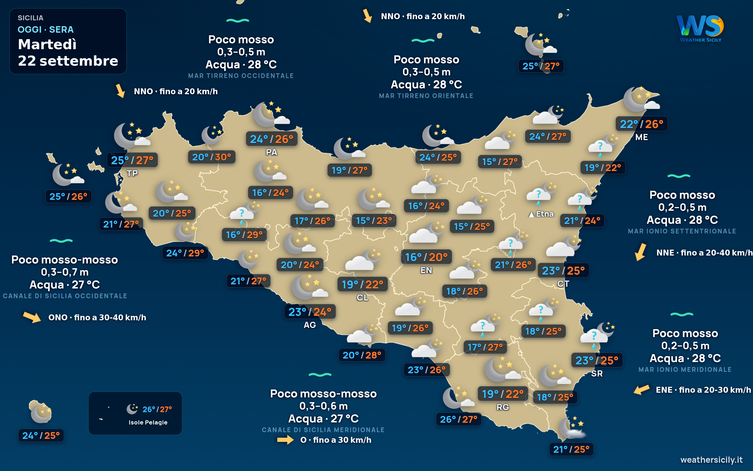 Mappa previsioni Sicilia Oggi Sera