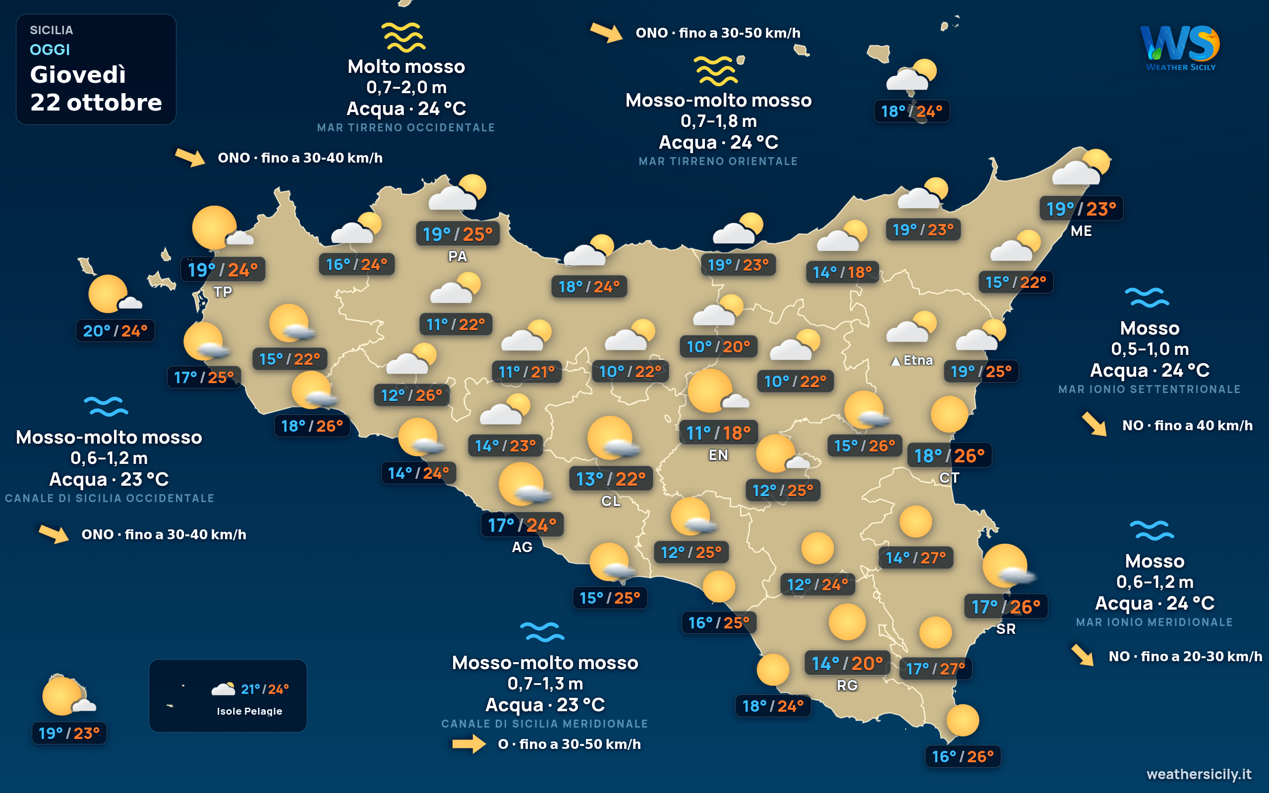 Mappa previsioni Sicilia Oggi Giornata