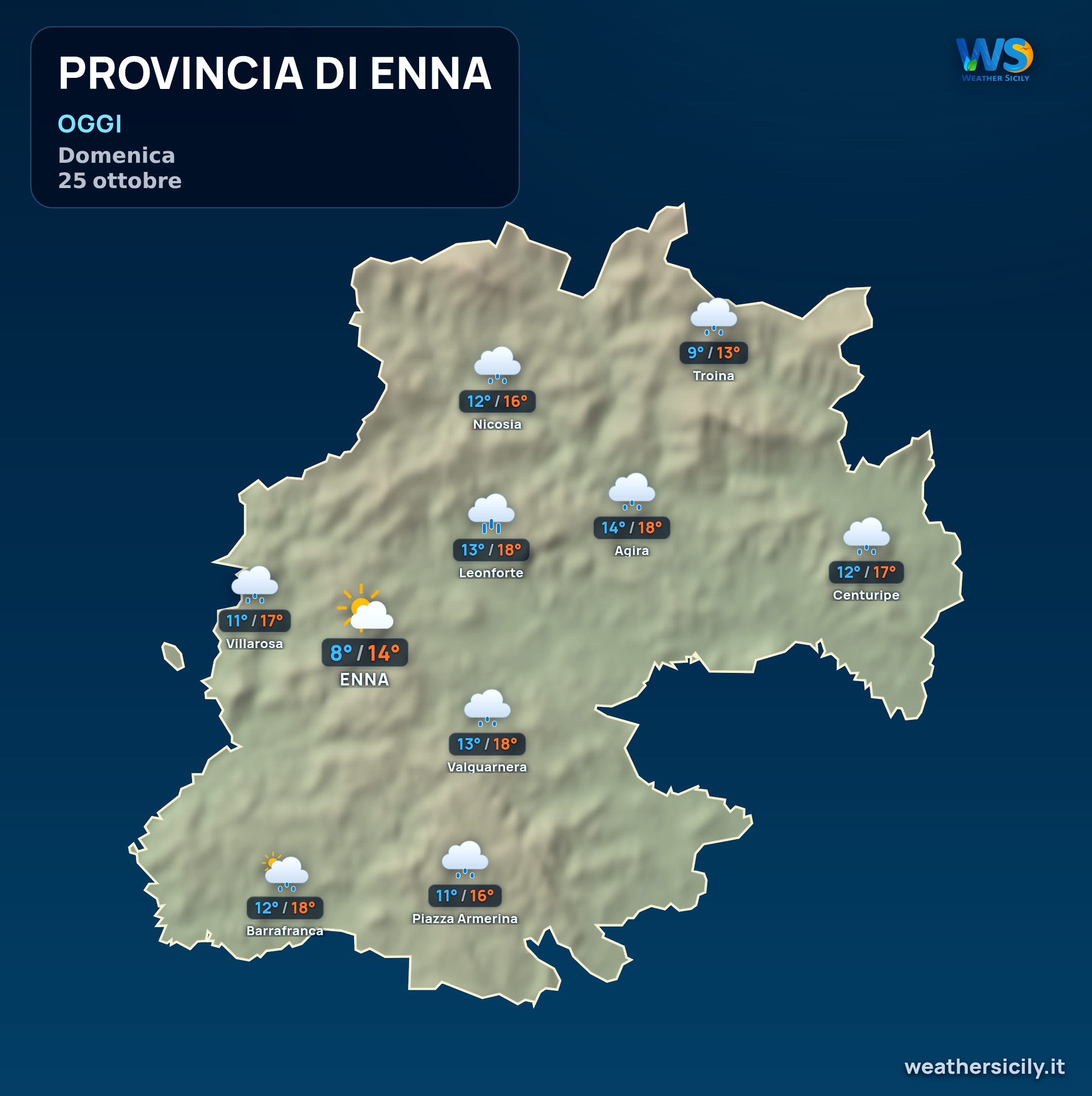 Previsioni provincia di Enna — domenica 25 ottobre