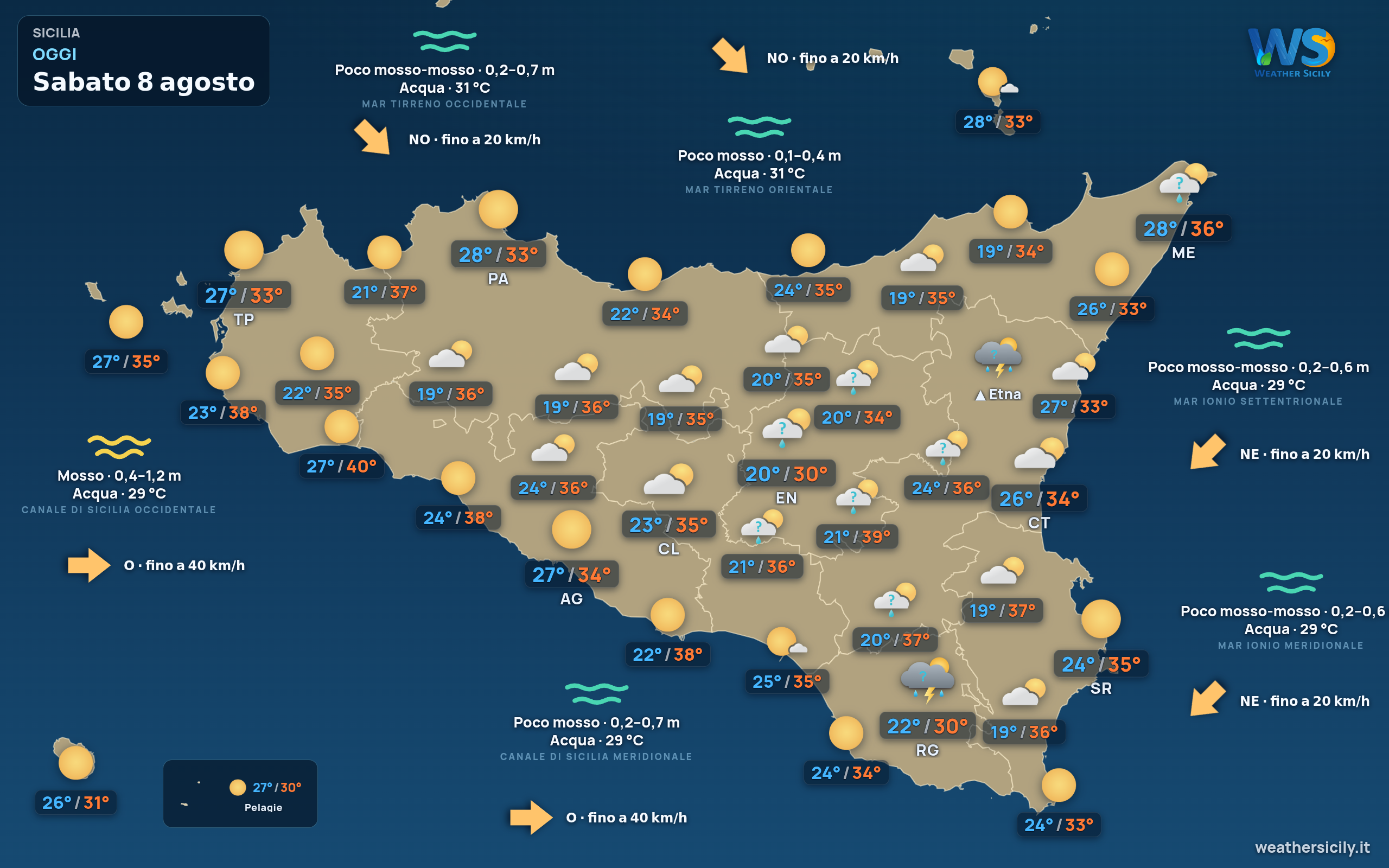 Previsioni meteo della Sicilia di oggi