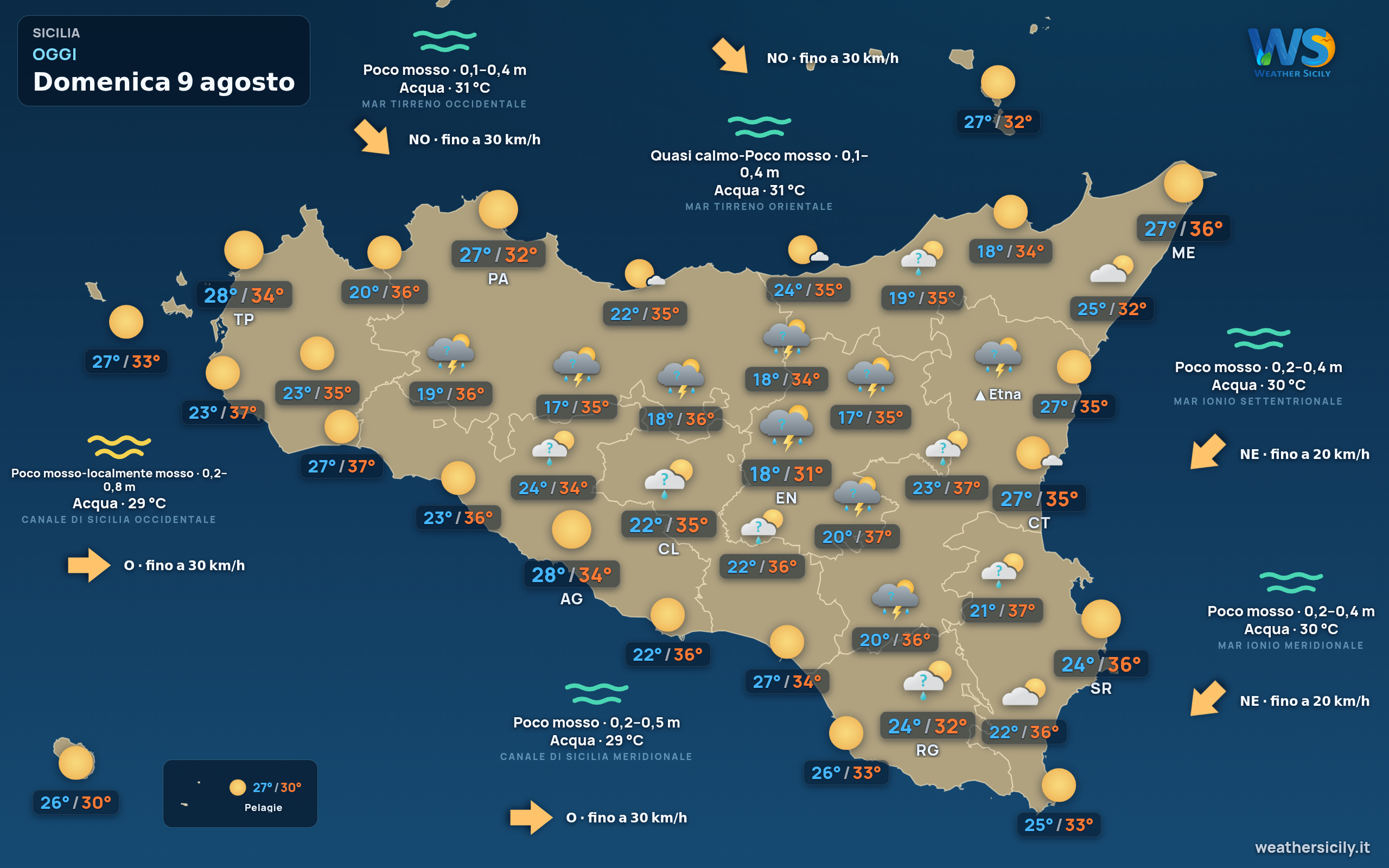 Previsioni meteo della Sicilia di oggi