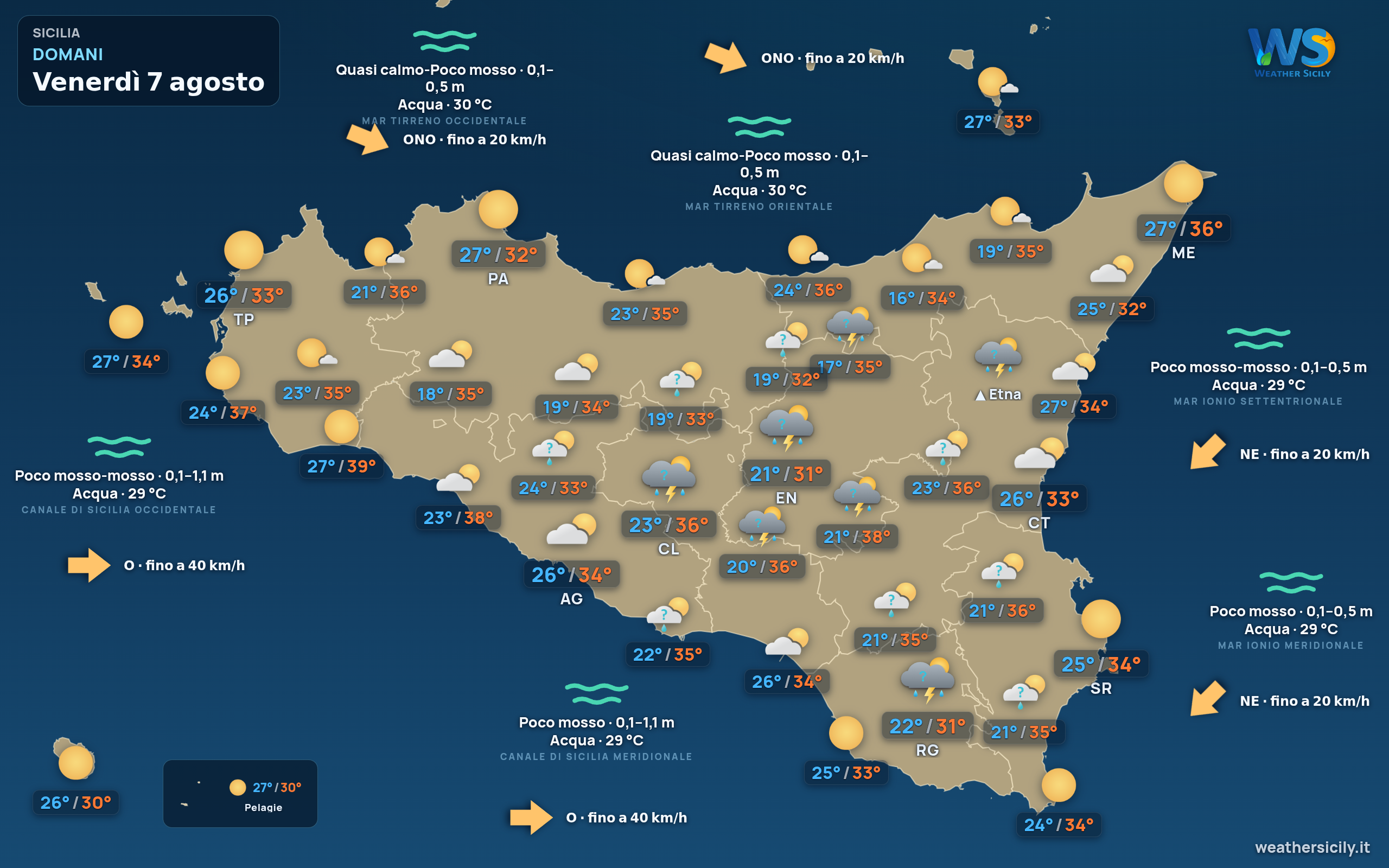 Previsioni meteo della Sicilia di domani