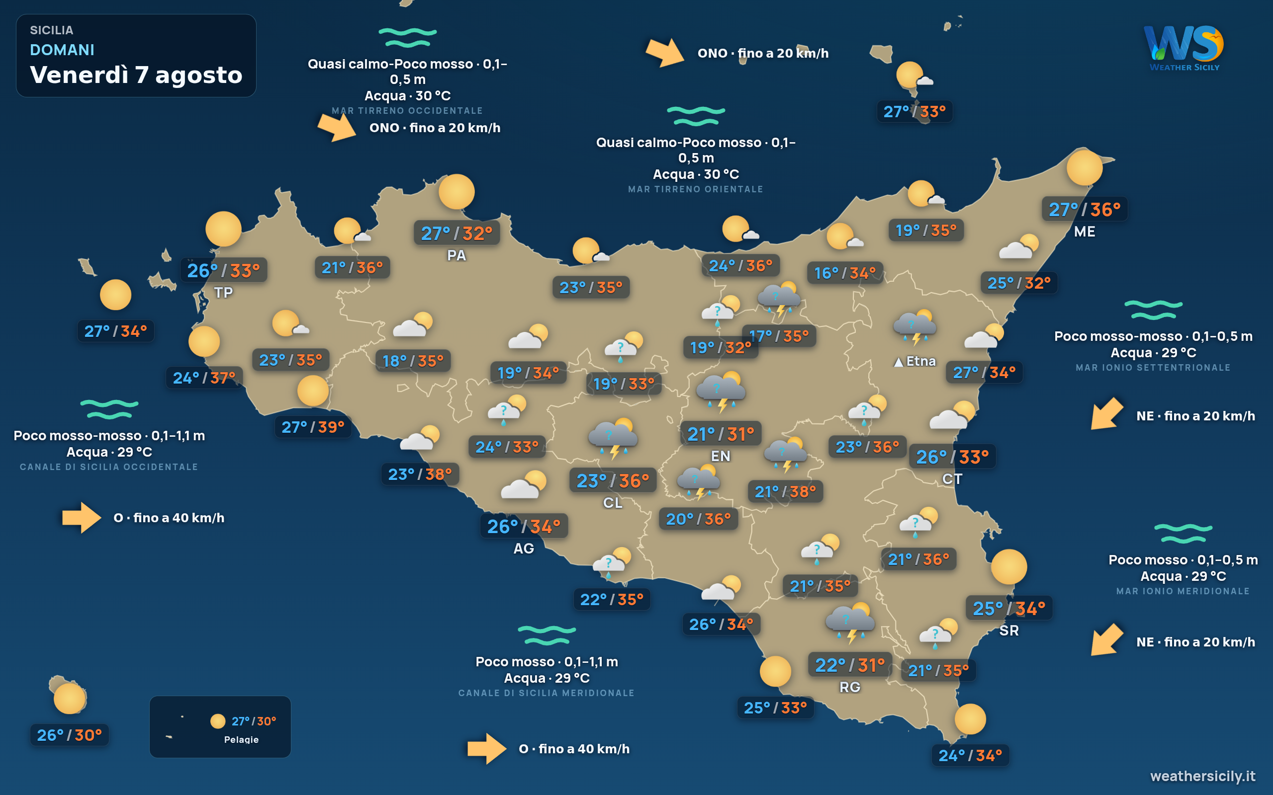 Previsioni meteo della Sicilia di domani