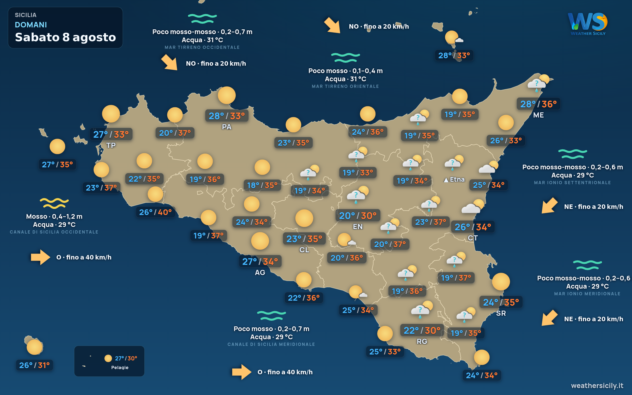 Previsioni meteo della Sicilia di domani
