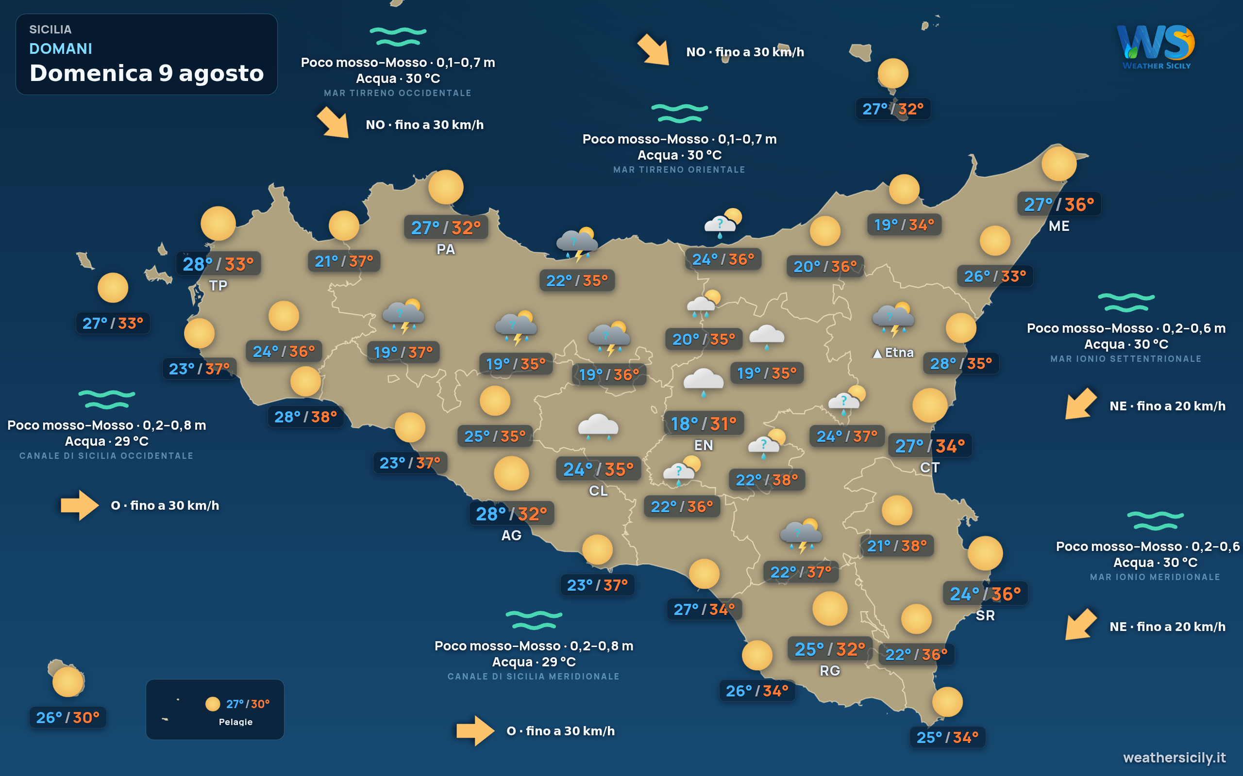 Previsioni meteo della Sicilia di domani