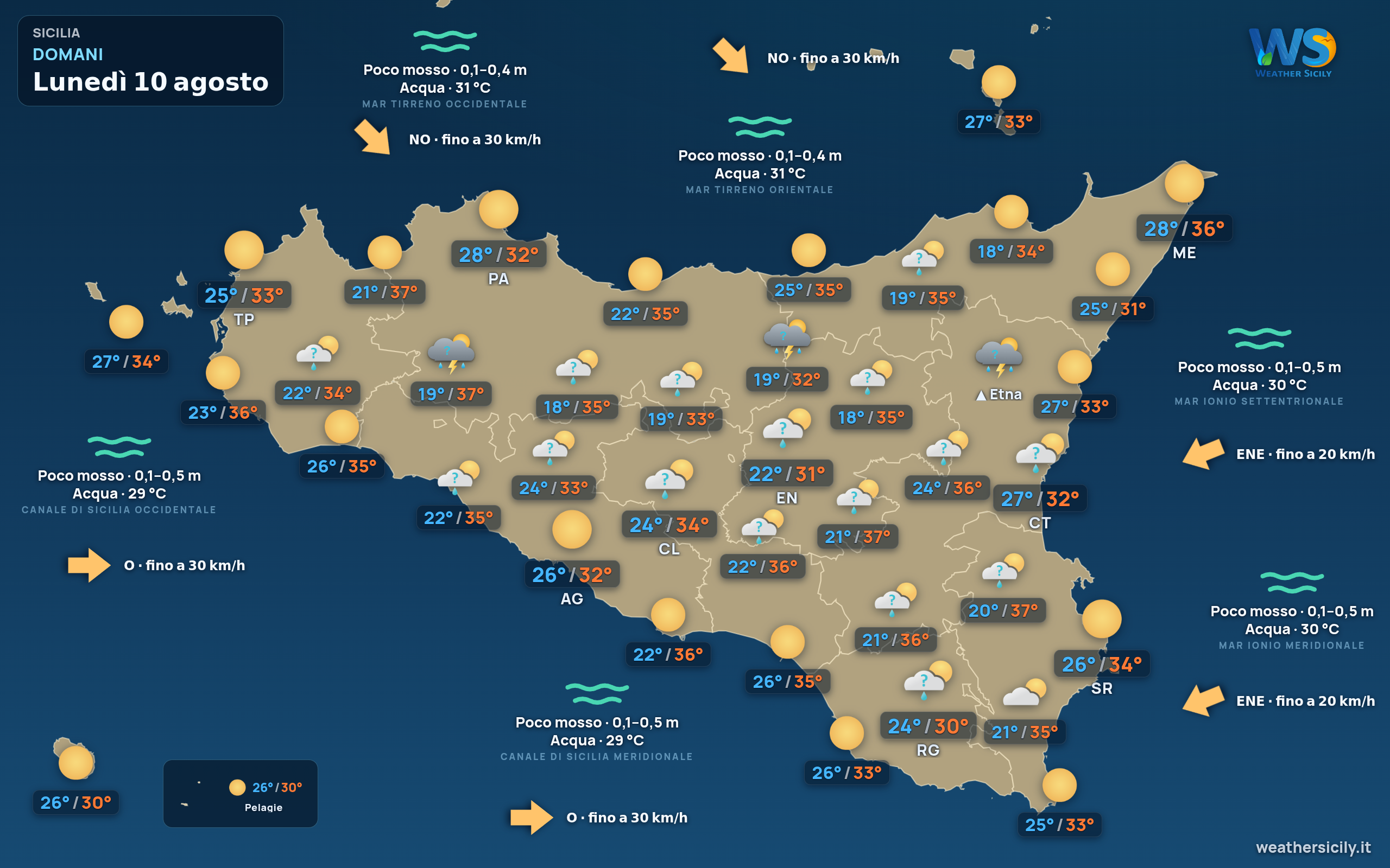 Previsioni meteo della Sicilia di domani